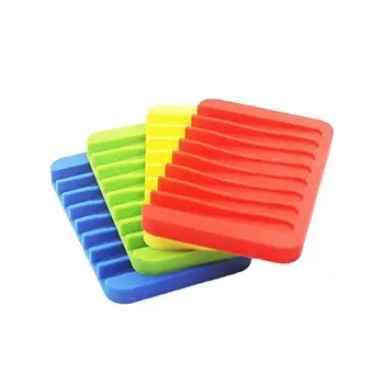 

4pcs Silicone Soap Rack Rectangle Antiskid Draining Mat Soap Tray Case Soap Dish Holder For Bathroom Kitchen