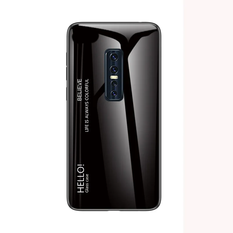 Auroras для Vivo V17 Pro Чехол градиентной расцветки закаленное стекло Жесткий Чехол для VIVO V17 чехол для телефона - Цвет: Black