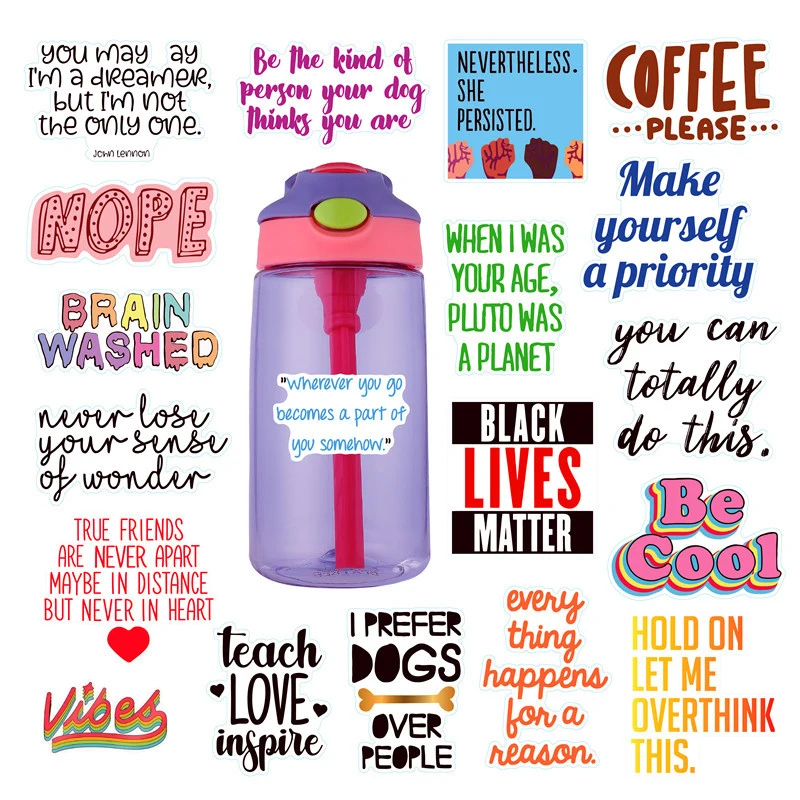 

19pcs English Word Computer Stickers Cure Text Vintage Adhesive Laptop Refrigerator Skateboard Decals For MacBook/HP Computer