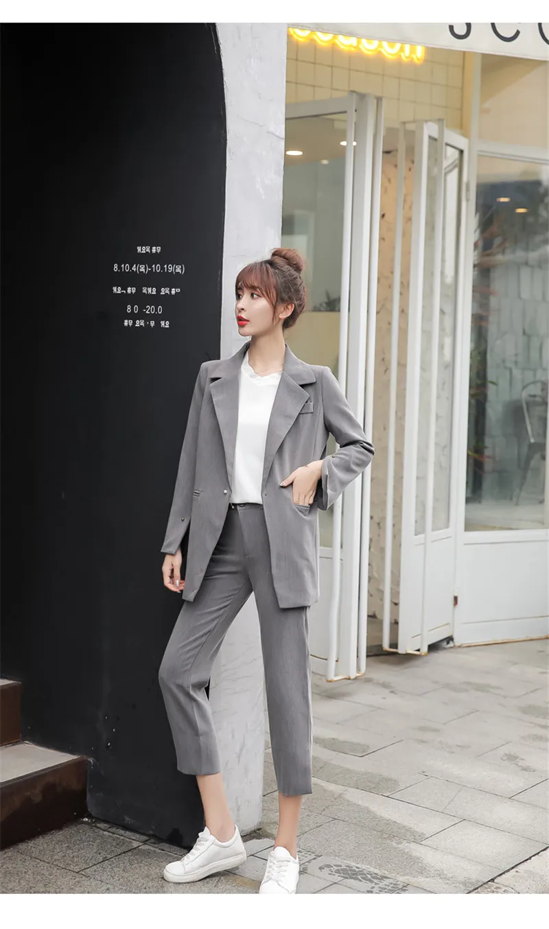 pearls fashion office set women 2 piece set long sleeve blazer autumn suit coat jackets ankle length pants suit