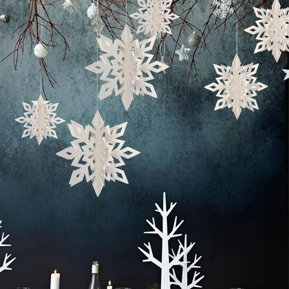 Large Cardboard Three-dimensional Snowflake Hanging Ornaments 6 Pieces Set New Year Christmas Party Decoration Supplies