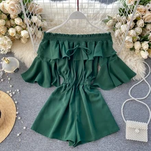 Fashion Off Shoulder Jumpsuit Casual Sexy Women Flare Sleeve Short Summer Solid Slash Neck Playsuit Beach Holiday Romper G1401 Fashion Off Shoulder Jumpsuit Casual Sexy Women Flare Sleeve Short Summer Solid Slash Neck Playsuit Beach Holiday Romper G1401