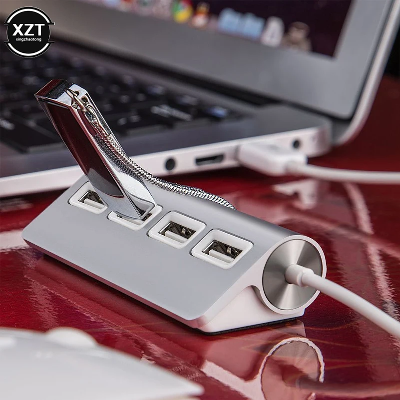 USB 허브 4 포트 USB 2.0 포트 고속 휴대용 OTG 알루미늄 USB 분배기 케이블 어댑터, 애플 맥북 에어 노트북 PC 태블릿