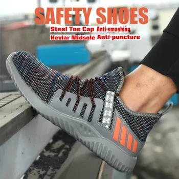 

Indestructible Men Safety Shoes with Steel Toe cap Male Anti Slip Breathable Protective Men's Puncture Proof Work Shoes Boots