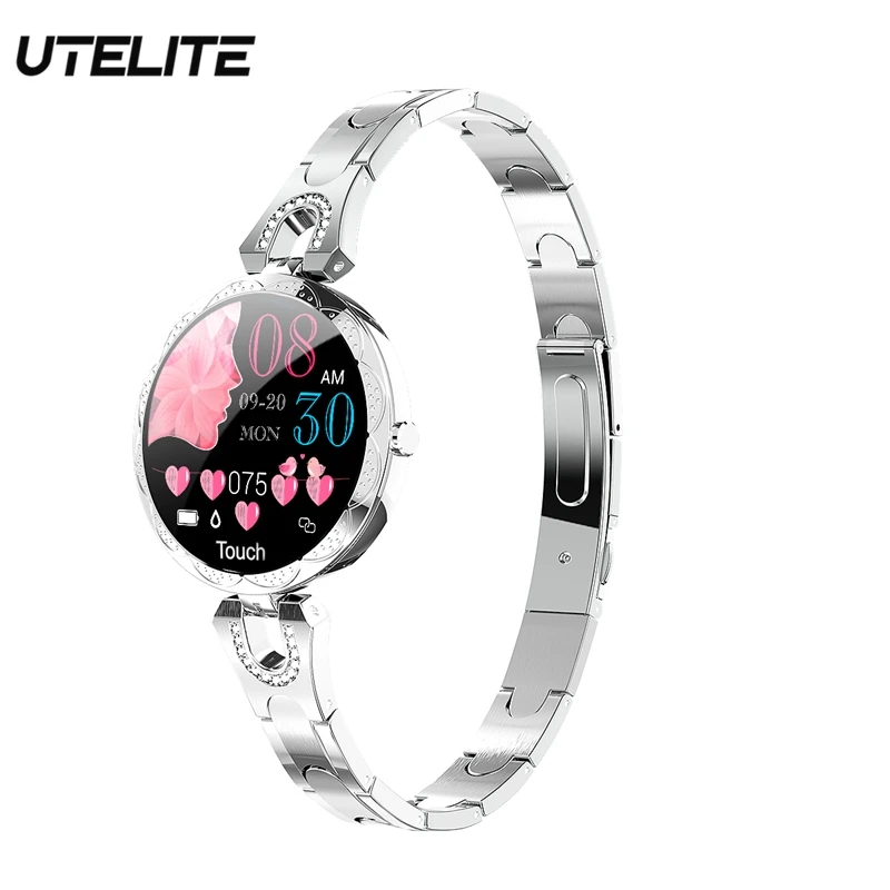 UTELITE AK15, умные часы для женщин, 1,08 дюймов, lcd, пульсометр, кровяное давление, часы, Bluetooth, сообщения, напоминание, умный браслет, ремешок