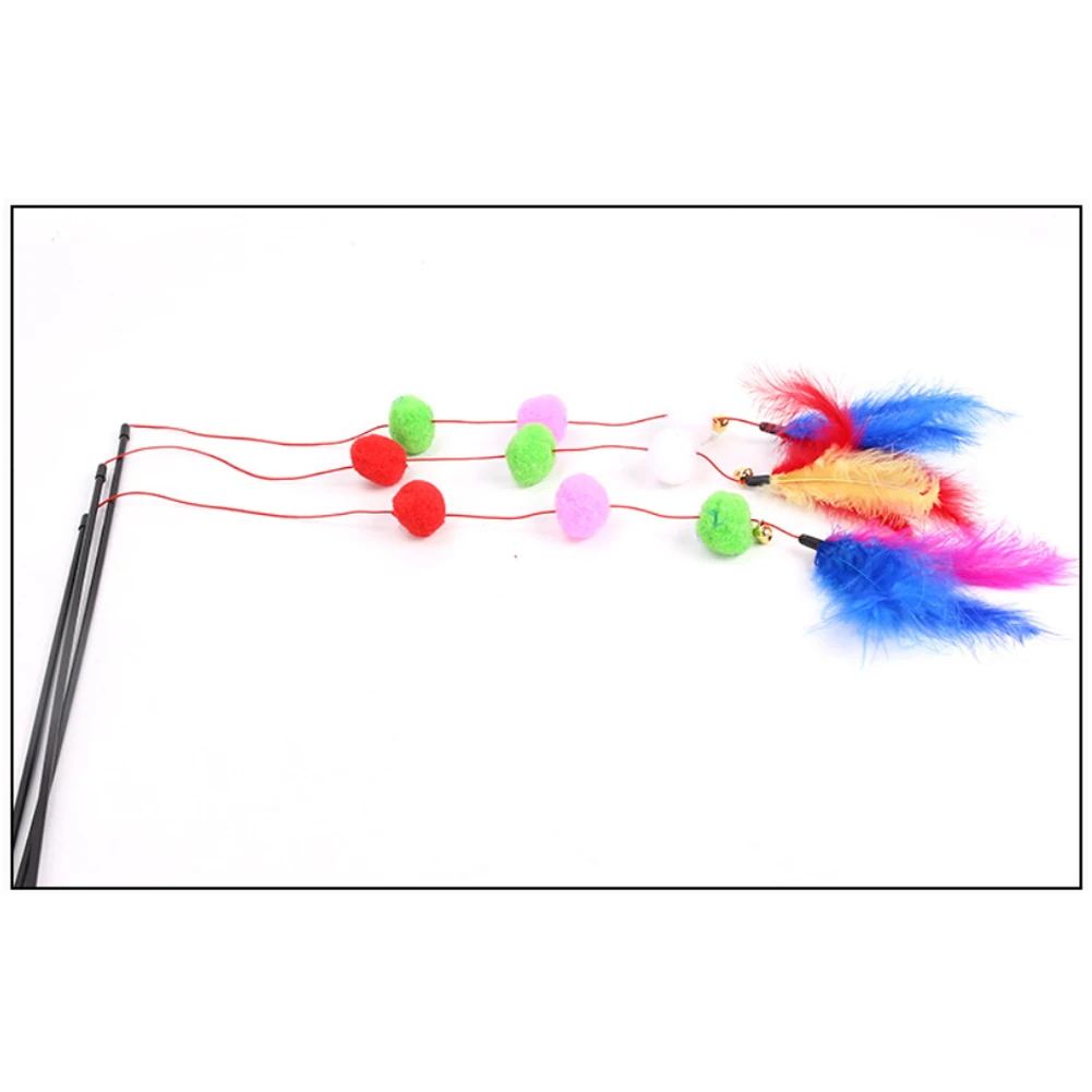 Kitten Interactive Toys Funny Training Wand Color Random Colorful Hairball Exercise Tool Cat Stick Teaser Soft Rod Feather
