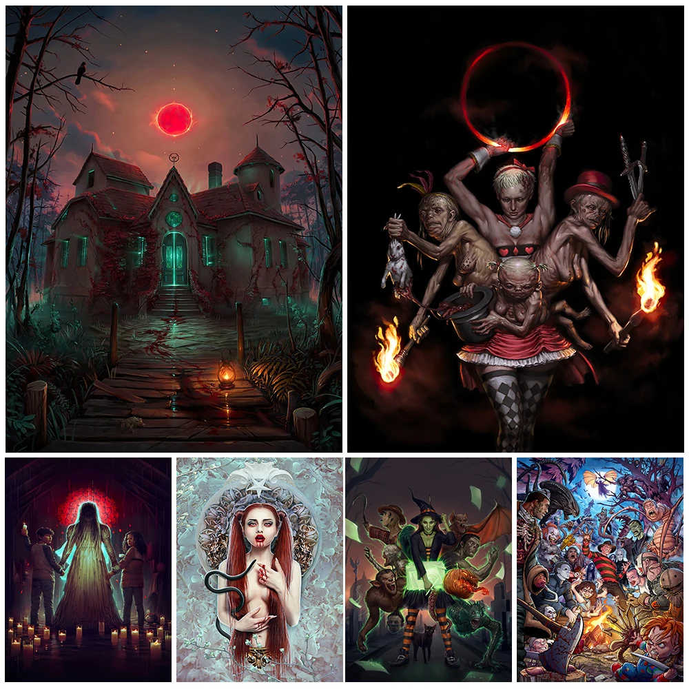 

Bonfire Horror Night Art Canvas Painting Horror Film Art Poster And Prints Witch Magic Night Wall Art Home Decoration Unframed