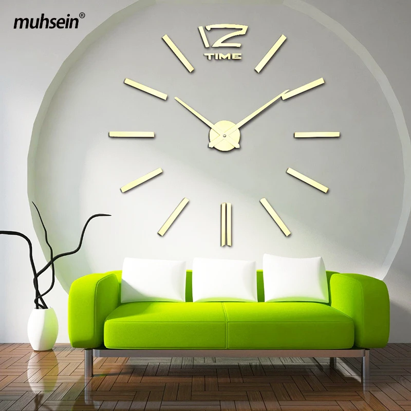 muhsein Mute Wall Clocks Fashion Home Decor Clock 3D DIY Big Watches Acrylic Mirror Sticker For Liveing Room Office | Дом и сад