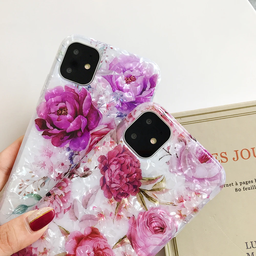 LOVECOM Phone Case For iPhone 13 12 11 Pro Max XR XS Max 7 8 Plus X Dream Conch Retro Flower Soft IMD Full Body Back Cover Gift