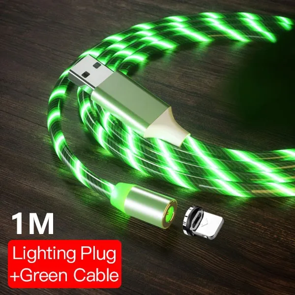 For iPhone Green 1M ACCEZZ Магнитный зарядный кабель освещение тип-c микро кабели для зарядного устройства USB для iPhone X 7 samsung Android Магнитный зарядный шнур 1 м 2 м - Цвет: For iPhone Green 1M
