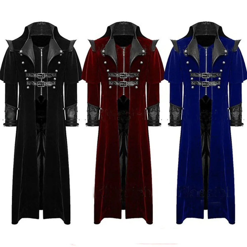 Men Winter Streetwear WindbreakerMen's Print Coat Tailcoat Jacket Gothic Frock Coat Uniform Costume Party Outwear