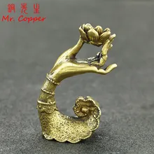 Античная медь Будда ручной лотоса база ладан держатель курильница латунная горелка с ладаном ремесла Обои для рабочего стола украшения для дома подарки