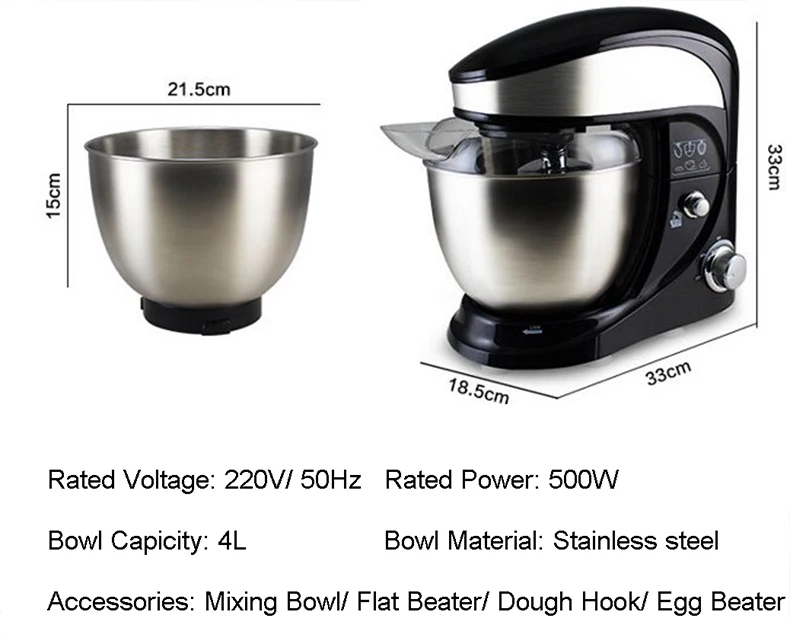 JIQI 4L נירוסטה קערת חשמלי מזון Stand מיקסר שף מילקשייק מקצף שמנת ביצת Whisk בלנדר עוגת בצק לישה