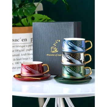 

European luxury Ceramic Coffee Cup Saucer Spoon Set 200ml Porcelain Coffee Cups Tea Milk Drinking Utensils gift set