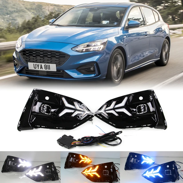 Drl Lamp For Ford Focus St Line 2019 Led Daytime Running Light 3 Color Daylight With Turn Signal Fog Lamp Aliexpress