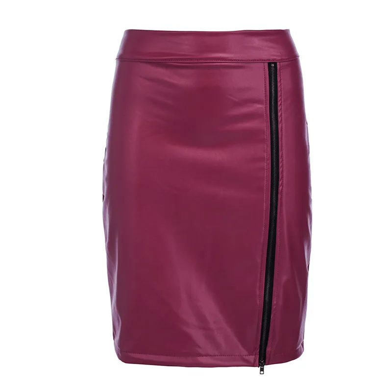 Jujube Red Not Lace Новинка, мини-юбка из искусственной кожи, женская сексуальная юбка из искусственной кожи с боковой молнией, одноцветная элегантная женские юбки-карандаш, офисные юбки, Jupe Femme - Цвет: Jujube Red Not Lace