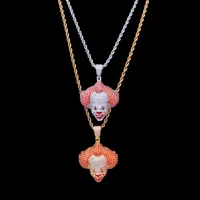 Hip-Hop Circus Clown Doll Mask Pendant Necklace Set with Zircon Colored Dripping Oil Men's Fashion Pendant Chain Cute Jewelry - Image 6