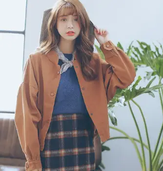 

Spring Autumn Harajuku Jacket Khaki Green Loose Fit Korean Preppy Style Short Baseball Uniform 2020 New Free Shipping Jackets