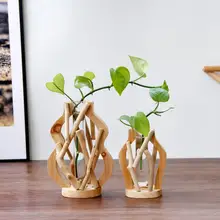 

50%HOTTerrarium Planter Hydroponic Test Tube Bottle Vintage Wood Frame Clear Glass Test Tube Vase for Living Room