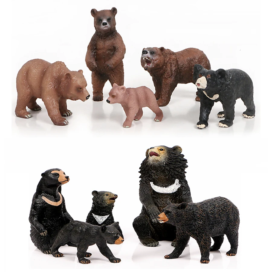 Ours brun et ours noir américain en plastique pour enfants, modèles d'animaux sauvages de zoo et de forêt, figurine décorative pour jardin et maison, jouets de simulation