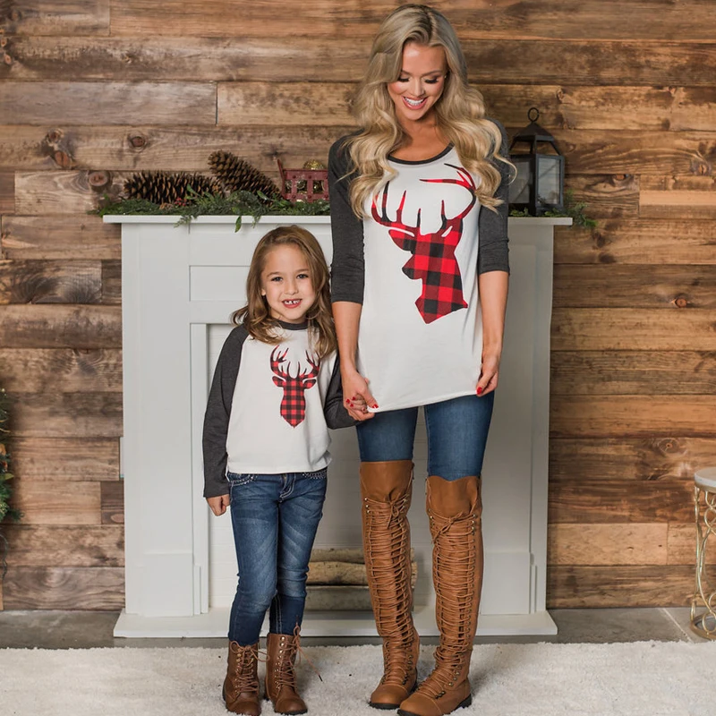 Новые рождественские одинаковые комплекты для семьи, футболка, топы для мамы и сына, для женщин и девочек с рождественским оленем