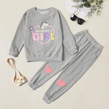 

Trendy Unicorn Letter Love Print Sweatshirt and Pants Set