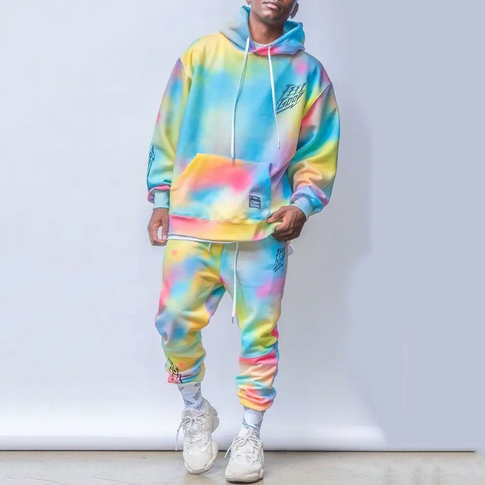 Nanaco Oversized Tie-dye Sport Men's Hoodies Set Male Hooded 100