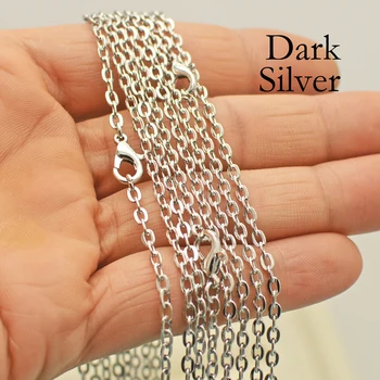 

50 pcs - 18/24/30 Inch Antique Silver Color Necklace Chain, Rhodium Plated Cable Chain Necklace, Cable Link Chain Bulk Wholesale