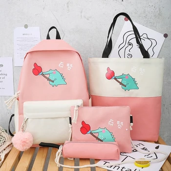 

4pcs Backpack Set Cute Pattern Women Backpack New School Bag For Teenager Girls Anti-theft Shoulder Bag Mochila Escolar 2020