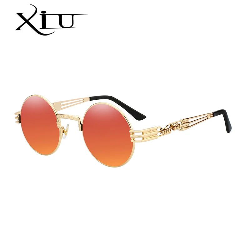 Gold w fire mirror Готические солнцезащитные очки в стиле стимпанк для мужчин и женщин, металлические очки, круглые очки, фирменный дизайн, солнцезащитные очки, зеркальные, высокое качество, UV400 - Цвет линз: Gold w fire mirror