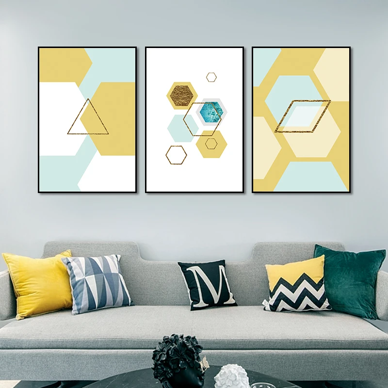 

Modern Abstract Geometric Yellow Wall Art Canvas Painting POP Picture Posters and Prints Gallery Living Room Interior Home Decor
