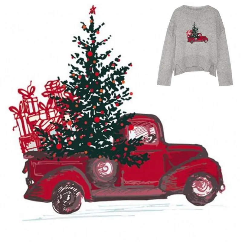 

Christmas Tree Car Iron On Patches DIY Accessory Heat Transfer Washable Stickers For Clothes Bag Print Hoodies Jeans
