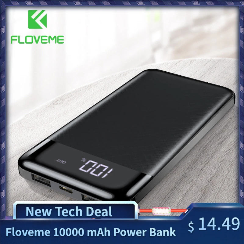 

FLOVEME 10000mAh Power Bank Portable Fast Charging Slim Powerbank External Battery Dual USB Port Charger For iPhone Mobile Phone