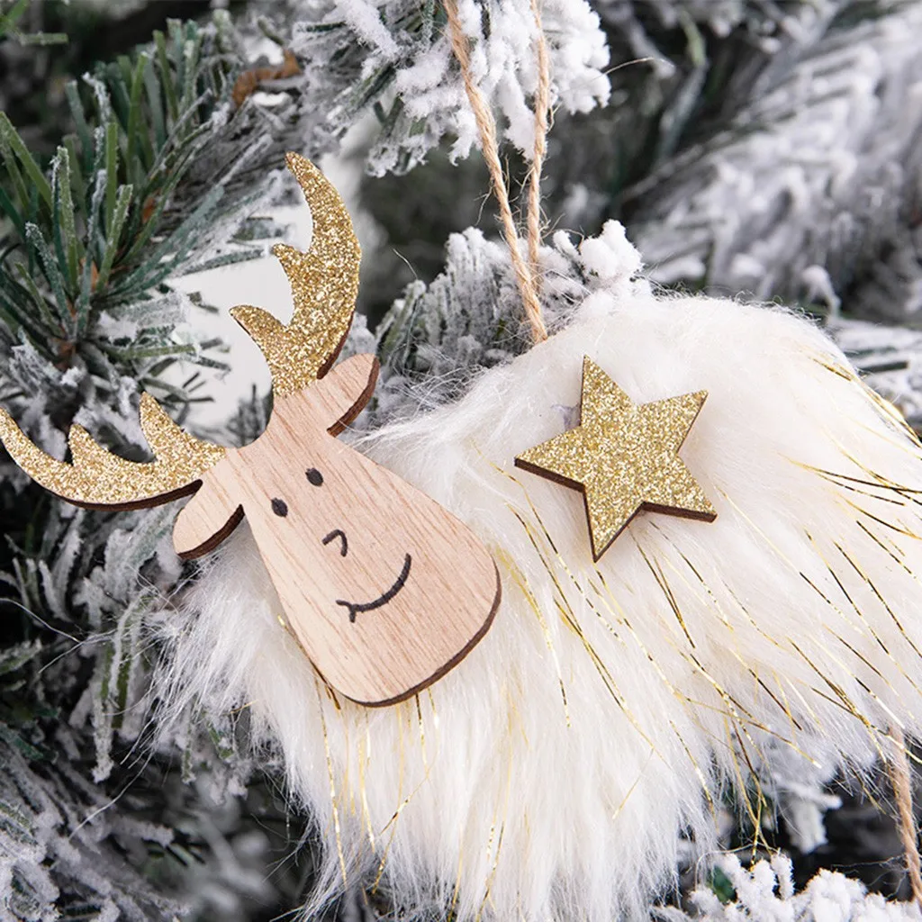 Wooden Christmas Elk Pendant DIY Painted Sequin flash Tree Hanging Ornament Xmas Party Decoration New Year goods navidad F109