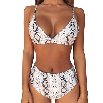 

Female Swimwear Summer Snake Print Leopard Sexy High Waist Bikini Set Women Two Peices Split Beach Swim Suit