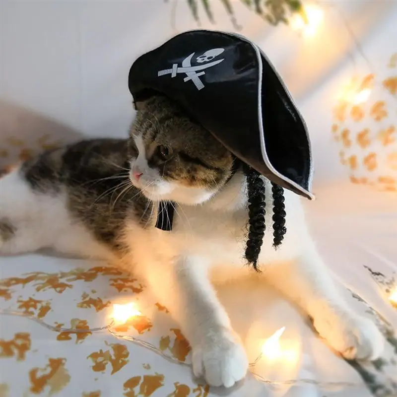 1pc Pet Pirate Hat Halloween Pirate Cap Hood For Dog Cat Pet Halloween Party Cosplay