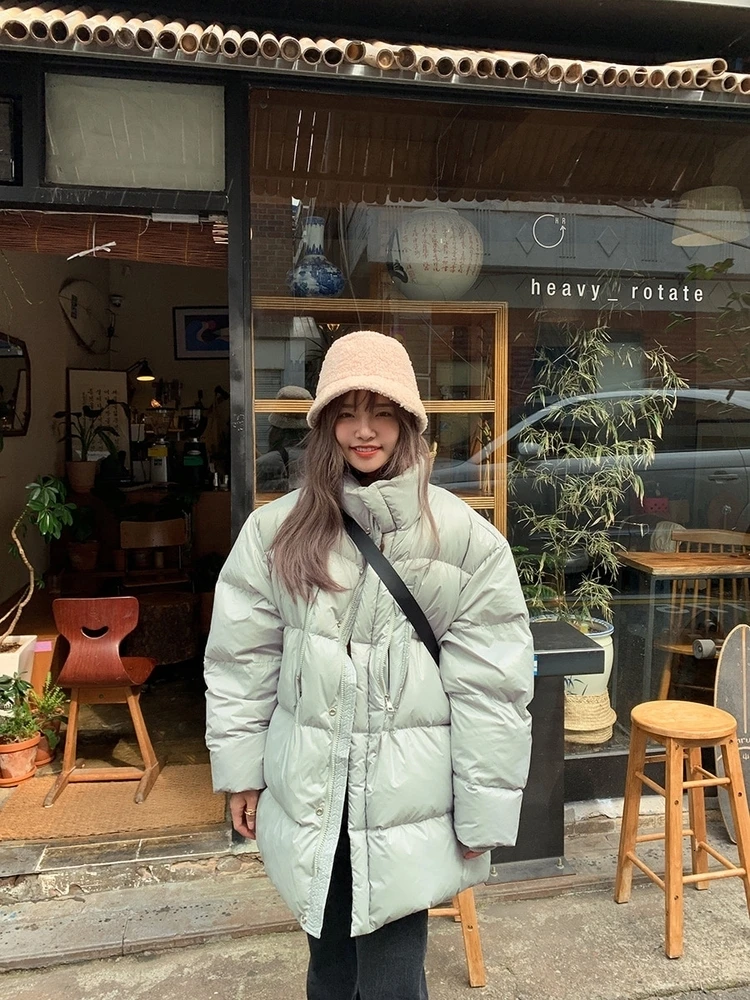 SHENGPALAE Ins, зимние свободные однотонные повседневные парки со стоячим воротником, утепленная женская одежда с хлопковой подкладкой FV976