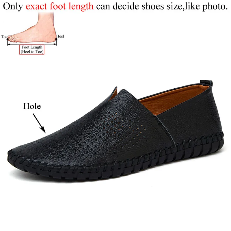 Мужские лоферы; удобная повседневная обувь из мягкой кожи; Летние слипоны; Взрослые Мокасины из натуральной кожи; обувь для вождения; размер 50 - Цвет: Black(hole)