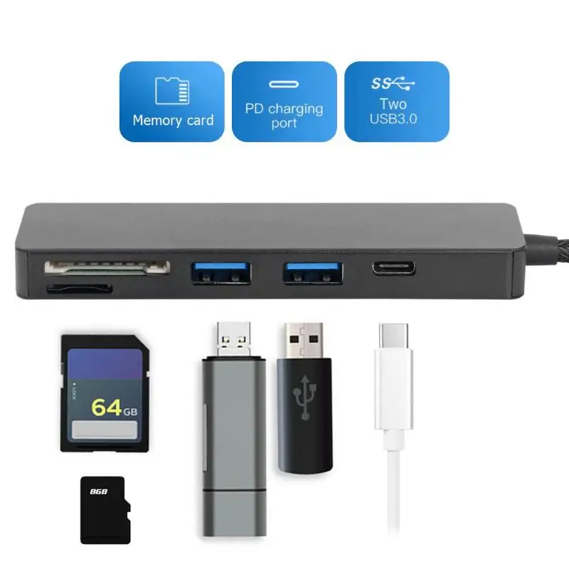 ALLOYSEED 5 в 1 USB3.0 тип-c TF безопасный считыватель цифровых карт компьютерная периферийная USB-C концентратор конвертер аксессуары