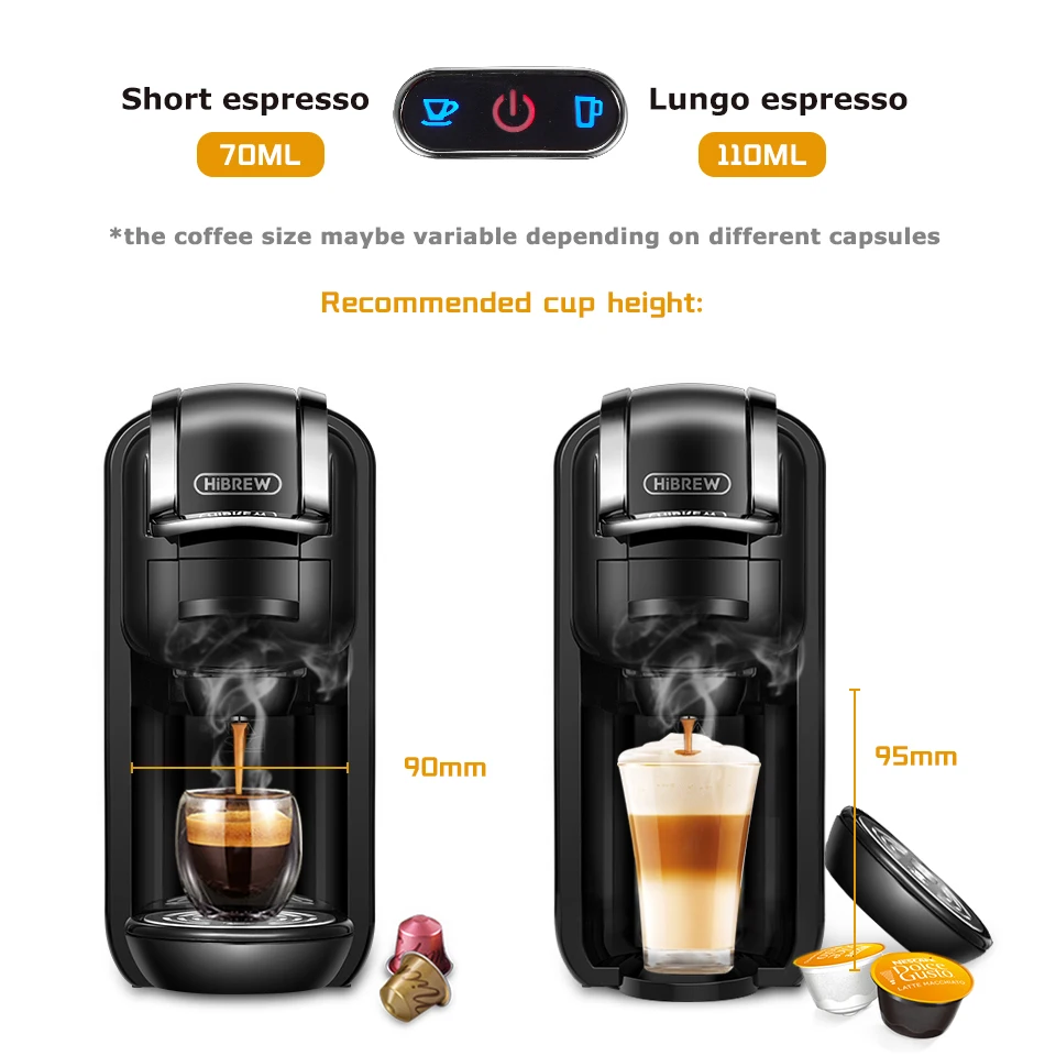 HiBREW Coffee Machine 19Bar 4in1 Multiple Capsule Expresso Cafetera Dolce  Milk&Nexpresso Capsule ESEpod Ground Coffee Pod H2