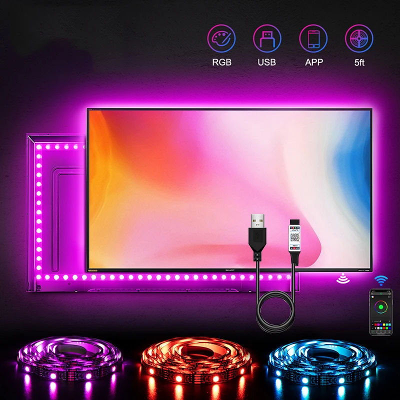 Bluetooth RGB Led Strip USB TV 5050 Ribbon Diode Led Strip Rgb Car USB 5V 1M 2M 3M 4M 5M TV BACKLIGHT STRIP Mini Control