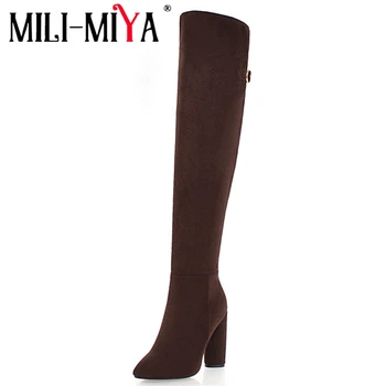 

MILI-MIYA women boots over-the-knee faux suede square heels riding equestrian super high plus size 34-46 high quality handmade