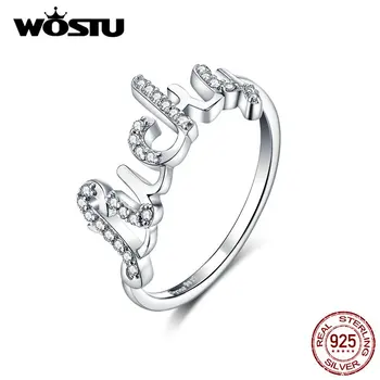 

WOSTU Hot Sale 100% Real 925 Sterling Silver Lucky Ring For Women New Design 2019 CZ LUCKY Letters Rings Fashion Jewelry CTR092