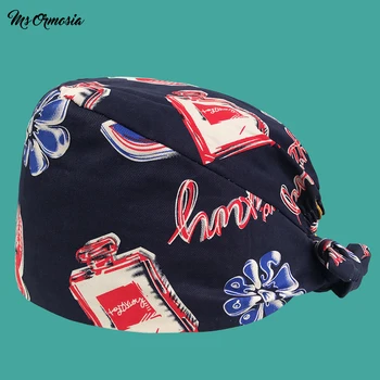 

High quality black printed men and women 100% cotton hospital medical nurse cap bandage surgical cap hospital doctor caps new