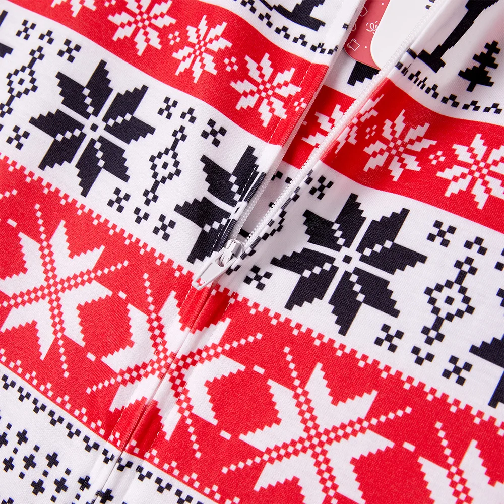 Рождественская Пижама с рисунком снежинок; Семейные пижамы на молнии с повторяющимся принтом; сезон осень-зима; хлопковая одежда для отдыха