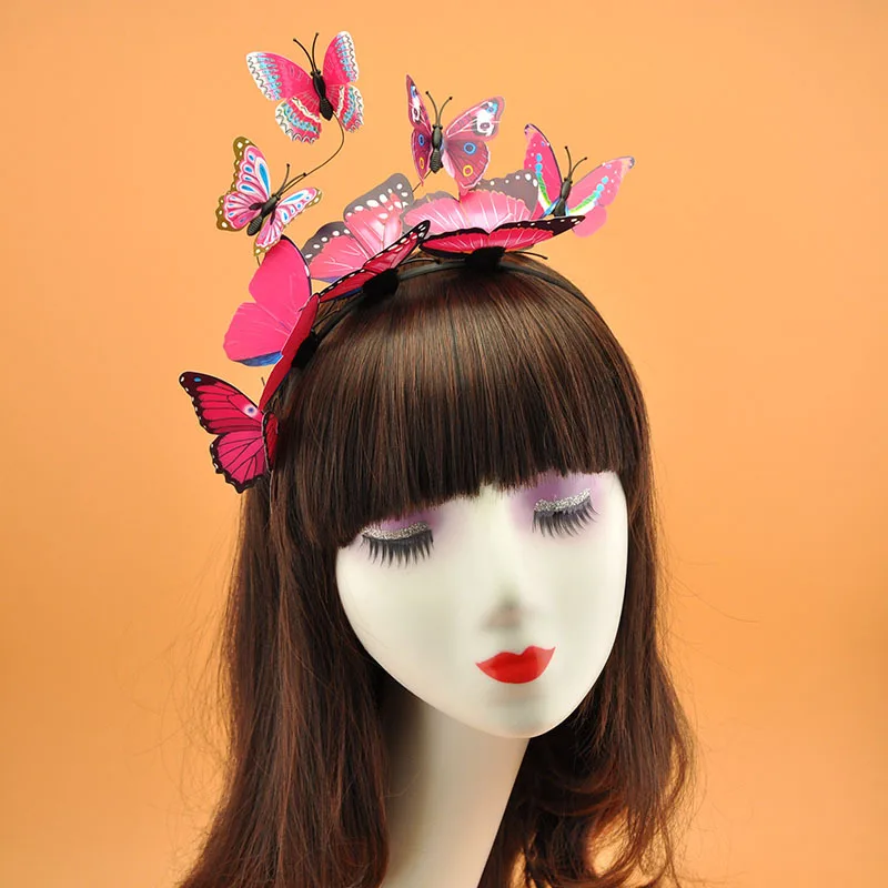 Красочными бабочками и бантиками; лента для волос милые девушки Головные уборы детский ободок для волос аксессуары для волос - Цвет: hot pink