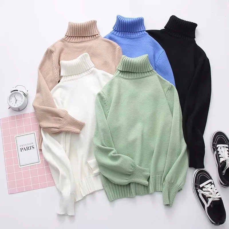 Women Sweater 2019 New Turtleneck Long Sleeve Women Sweater Solid Sueter Mujer Loose Casual Sweaters Korean Female Pullovers