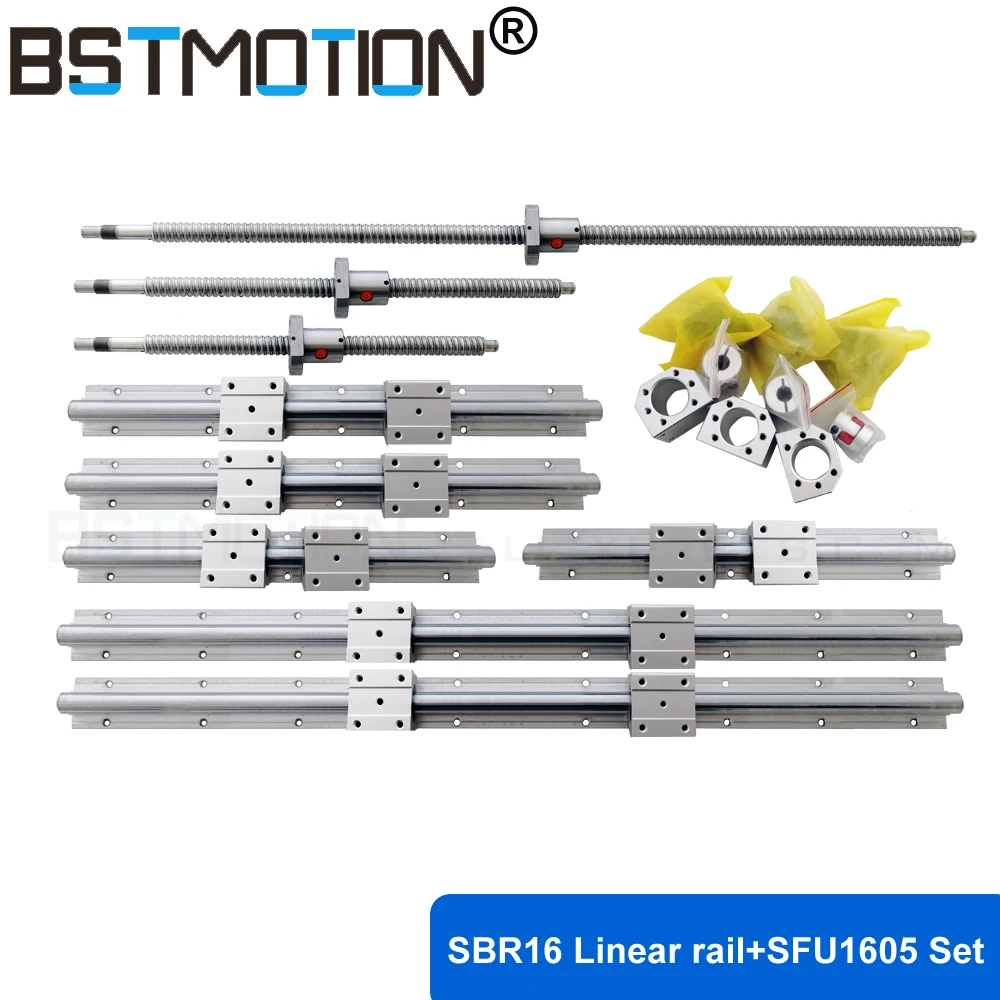 

SBR16 Linear rail set 350mm 1300mm 1500mm ball screw sfu1605 BK12 BF12 Support DSG16H Nut Housing 6.35x10mm Coupler for cnc part
