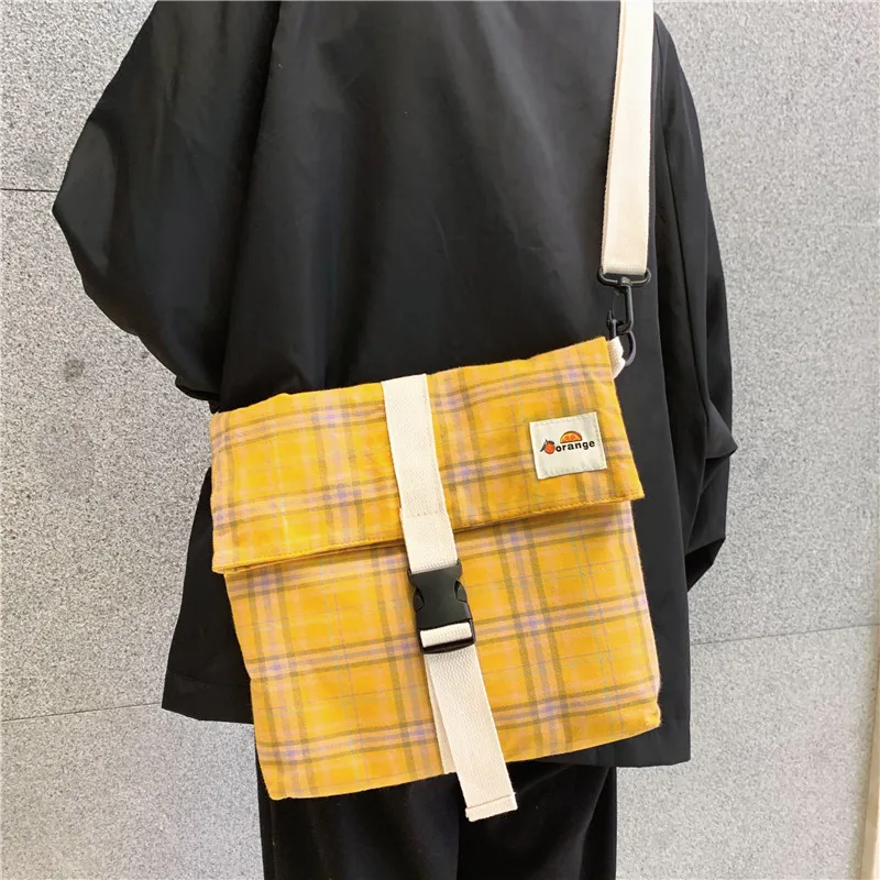 

2019 New Style INS Hipster Japanese-style Laziness-Style Plaid Canvas Messenger Bag CHIC Soft Girl Shoulder Bag
