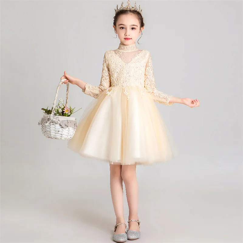 Baby Kids Elegant Lace Birthday Evening Party Princess Mesh Dress 3~13Years Children Infant Luxury Host Tutu Pageants Dress Wear